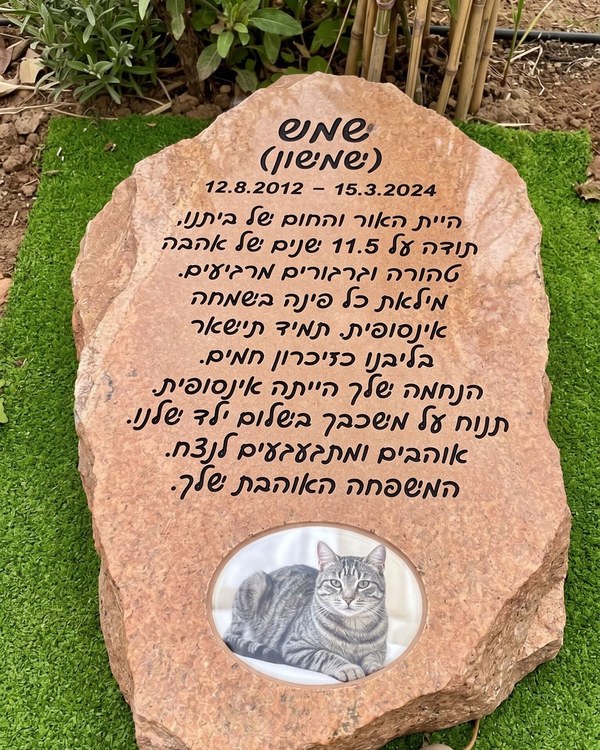 מצבת הנצחה לחתול שמש - אבן טבעית אדומה